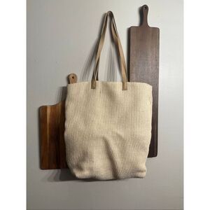 Karma Cream Waffle Knit Jute Textured Crochet Purse Shoulder Tote Bag One Size